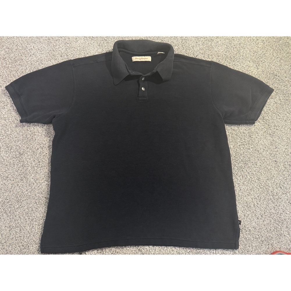 Tommy Bahama Shirt Mens Extra Large XL Short Sleeve Polo‎ Silk Blend Black